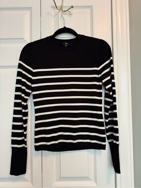 Black & White Striped Crewneck Sweater